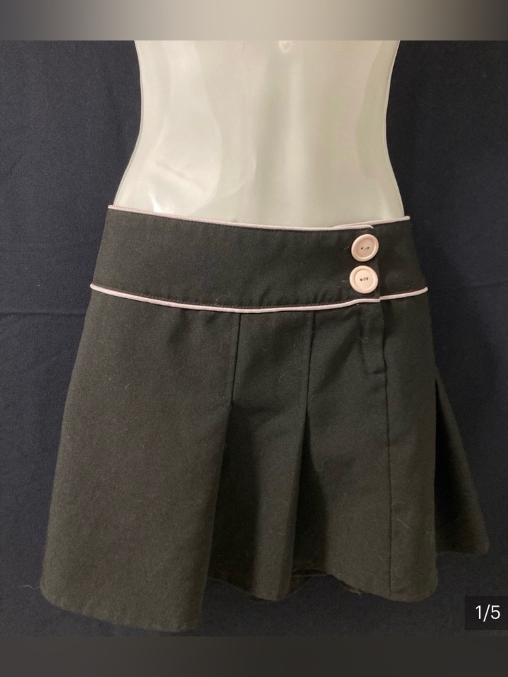 Valia Black Pleated Mini Skirt Pink Piping Button Detail Y2K